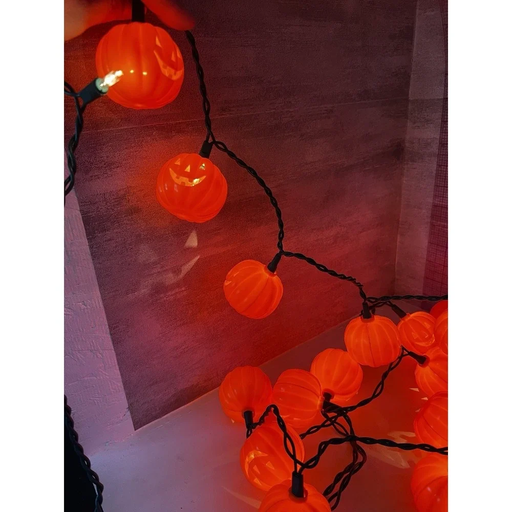 HALLOWEEN 20 Flashing Plastic PUMPKINS Jack O Lantern Electric String Lights Set